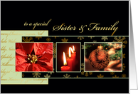 Merry Christmas to my sister & family, gold effect, poinsettia, card