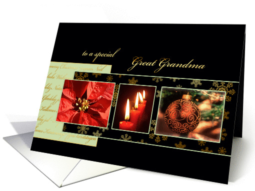 Merry Christmas to my great grandma, ornament, gold effect, card