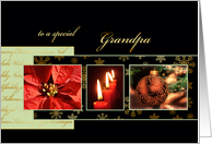Merry Christmas to my grandpa, poinsettia, ornament, gold effect, card