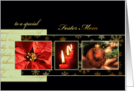 Merry Christmas to my foster mom, poinsettia, ornament, gold effect, card