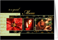 Merry Christmas to my mom, ornament, poinsettia, gold effect card