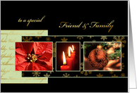 Merry Christmas to my friend & family, poinsettia, gold effect card