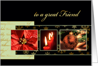 Merry Christmas to a great friend, poinsettia, gold effect card