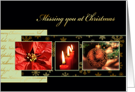 Missing you at Christmas, ornament, poinsettia, gold effect card