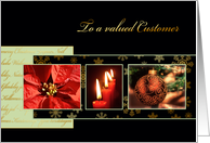 Merry Christmas to valued customer, business card, gold effect card