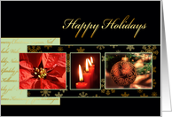 happy holidays, business Christmas card, gold effect, poinsettia, card