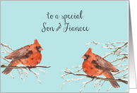 Merry Christmas to my son & fiancee, christmas card, cardinals card