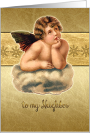 Merry Christmas to my neighbor, christmas card, vintage cherub card