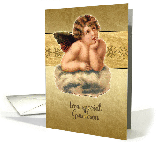Merry Christmas to my grandson, christmas card, vintage cherub card