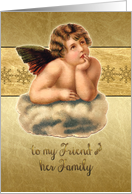 Merry Christmas to my friend & family, christmas card, vintage cherub card