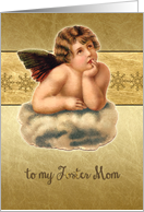 Merry Christmas to my foster mom, christmas card, vintage cherub card