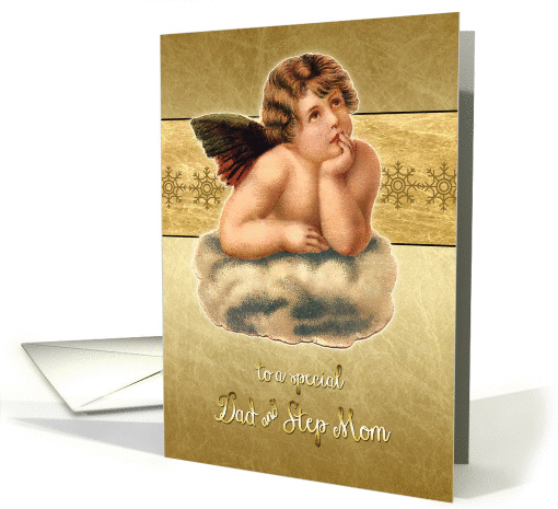 Merry Christmas to my dad & step mom, vintage cherub, gold effect card