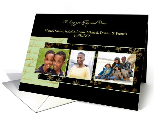 Customizable Christmas photo card, 3 photos, gold effect card (995063)