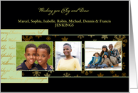 Customizable Christmas photo card, 3 photos, gold effect card