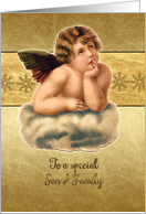 Merry Christmas to my son & family, vintage cherub, gold effect card