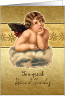 Merry Christmas to my niece & family, vintage cherub, gold effect card