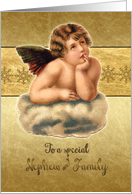 Merry Christmas to my nephew & family, vintage cherub, gold effect card