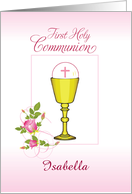 Personalize Girl Name Isabella Pink First Holy Communion card