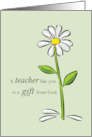 Teacher Happy Birthday Religious Green Daisy Flower with Appreciation card