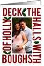 Deck the Halls Customizable Photo Christmas Card Red Modern Type card