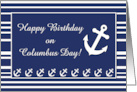 Nautical Birthday on Columbus Day Anchor and Stripes card