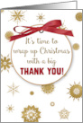 Thank You For Christmas Gift Gold Snowflakes Red Ribbon card