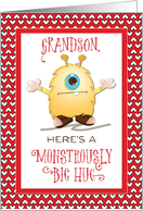 Grandson Cute Monster Hug Valentine Red Hearts card