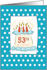 53rd Birthday Cake on Blue Teal with Dots card