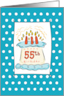 55th Birthday Cake on Blue Teal with Dots card