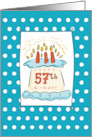 57th Birthday Cake on Blue Teal with Dots card