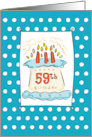 59th Birthday Cake on Blue Teal with Dots card