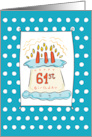 61st Birthday Cake on Blue Teal with Dots card