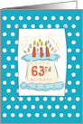 63rd Birthday Cake on Blue Teal with Dots card