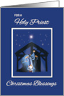 Priest Christmas Blessings Nativity Scene on Blue card