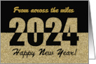 Across the Miles 2024 Happy New Year Gold Glitter-Look and Black card