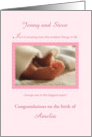 Pink Customizable Names Baby Feet Congratulations Girl card