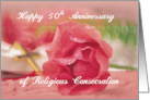 50th Anniversary of Religious Consecration Pink Roses Gold Cross card