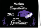 Custom Name Year Graduation Congratulations Black and Purple card