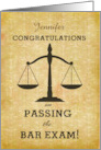 Custom Name Congratulations Passing Bar Exam Lawyer Scale of Justice card
