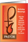 Pastor Birthday Shepherd Staff and Flame Religious card