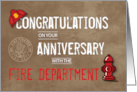 Fire Department Employee Anniversary Grunge Text card