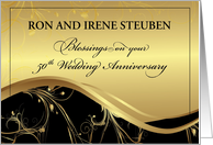 Personalize Name 50th Wedding Anniversary Religious Black and Gold card
