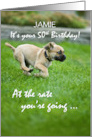 Custom Name 50th Birthday Puppy Running card