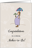 Mother to be Congratulations Pregnant Woman with Umbrellas card
