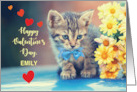 Custom Name Emily Love Valentine Kitten with Yellow Daisies card