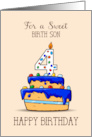 Birth Son 4th Birthday 4 on Sweet Blue Cake card