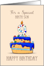 Birth Son 9th Birthday 9 on Sweet Blue Cake card