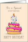 Custom Relation Step Sister 9th Birthday 9 on Sweet Pink Cake card