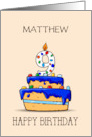 Custom Name Matthew 9th Birthday 9 on Sweet Blue Cake card