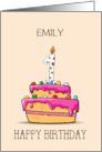 Custom Name Emily1st Birthday 1 on Sweet Pink Cake card